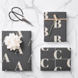 Modern monogram cream dark grey initial pattern wrapping paper sheet