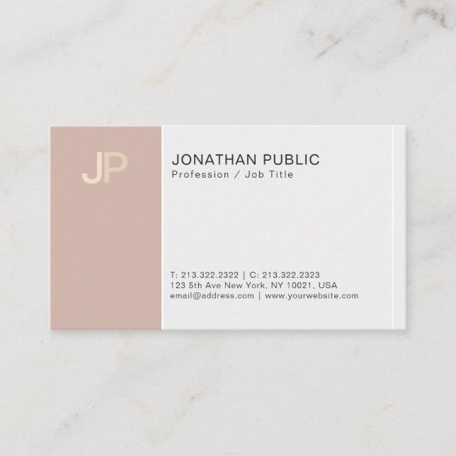 Modern Monogram Creative Elegant Beige Harmony Business Card (Front)
