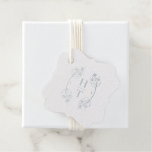 Modern Monogram Crest Dusty Blue Wedding Welcome Favour Tags