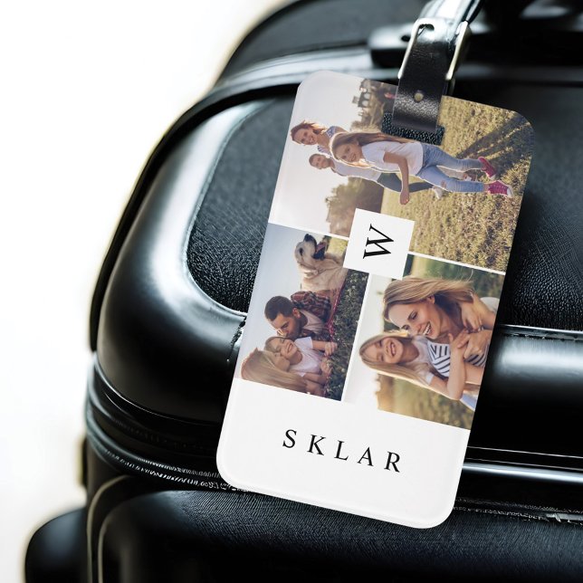 Modern Monogram Custom Family Photo Collage Luggage Tag (Modern Monogram Custom Family Photo Collage Luggage Tag)