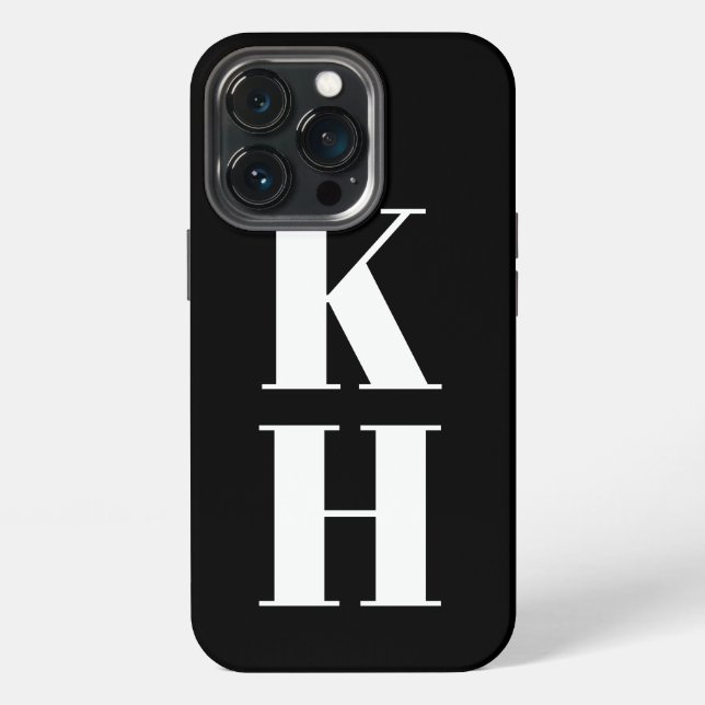 Modern monogram custom vertical initials black  iPhone case (Back)