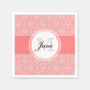 Modern Monogram Damask Napkin Coral