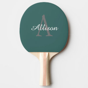 Modern Monogram Dark Teal Script Personalised Ping Pong Paddle