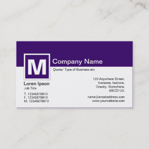 Modern Monogram - Deep Purple and White Business Card