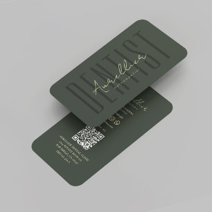 Modern Monogram Dentist Orthodontist Green Gold Business Card