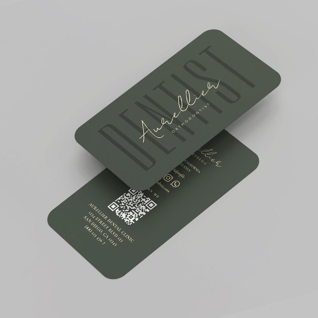 Modern Monogram Dentist Orthodontist Green Gold Business Card (Modern Monogram Dentist Orthodontist Green Gold Business Card
)