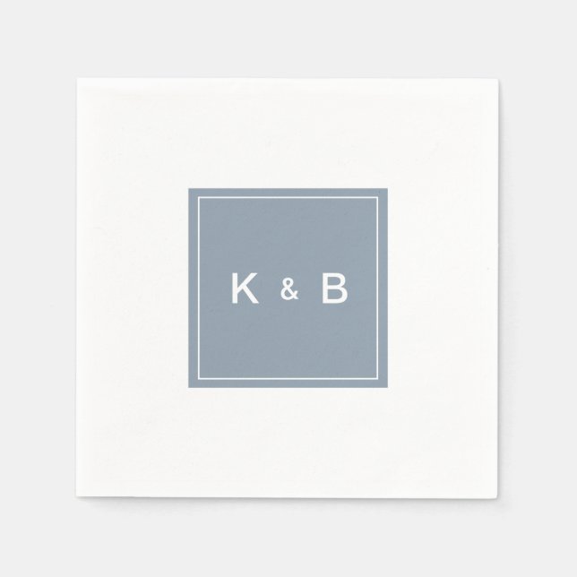 Modern Monogram Dusty Blue and White Cocktail Napk Napkin (Front)