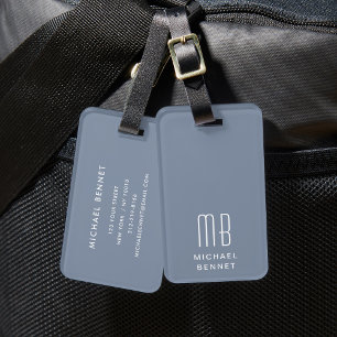 Modern Monogram Dusty Blue Luggage Tag