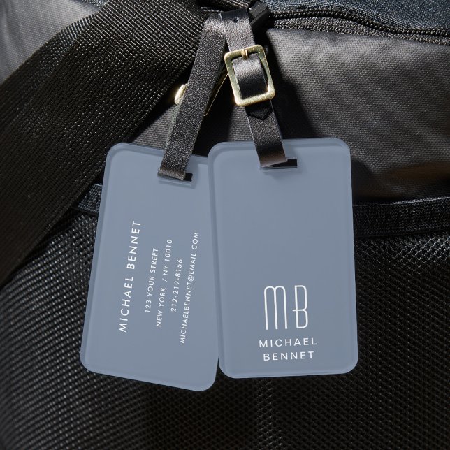 Modern Monogram Dusty Blue Luggage Tag (Modern Monogram Dusty Blue Luggage Tag)