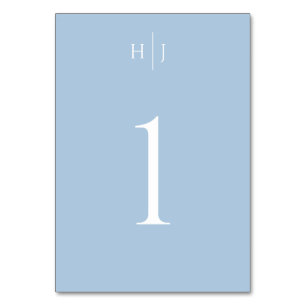 Modern Monogram Dusty Blue Wedding Table Number