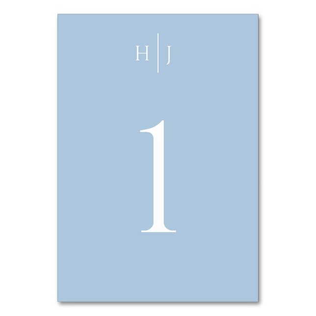 Modern Monogram Dusty Blue Wedding Table Number (Front)