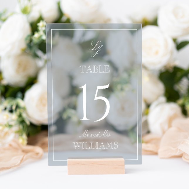 Modern Monogram Dusty Blue Wedding Table Number Acrylic Sign (Wedding Table Number!
)