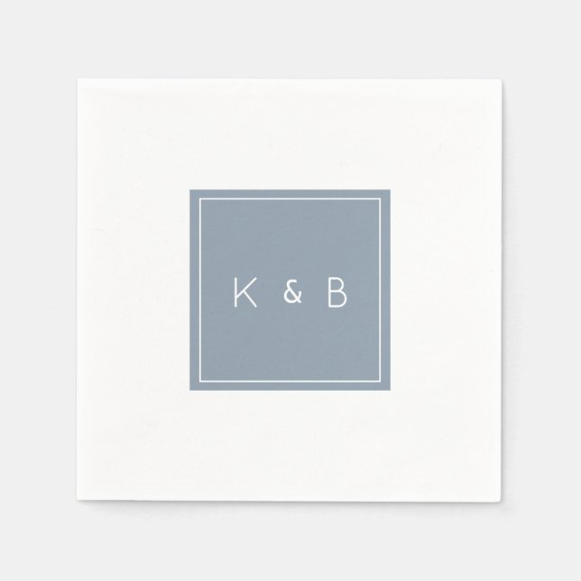 Modern Monogram Dusty Blue & White Cocktail  Napki Napkin (Front)