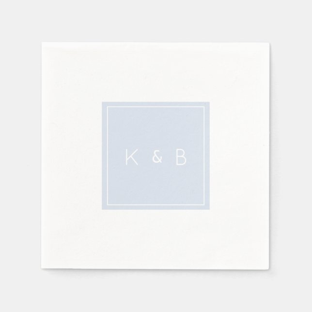 Modern Monogram Dusty Blue & White Cocktail  Napkin (Front)