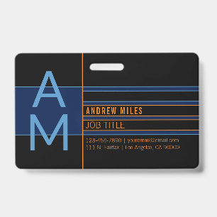 Modern Monogram & Editable Shapes & Colours ID Badge