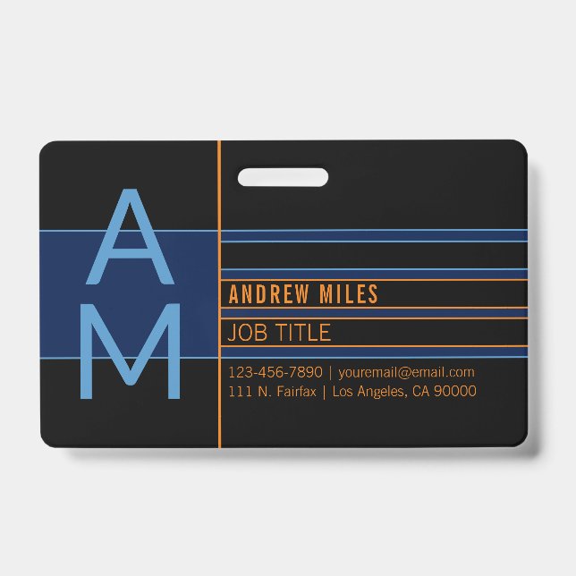 Modern Monogram & Editable Shapes & Colours ID Badge (Front)