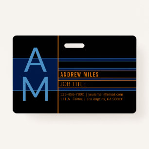 Modern Monogram & Editable Shapes & Colours ID Badge