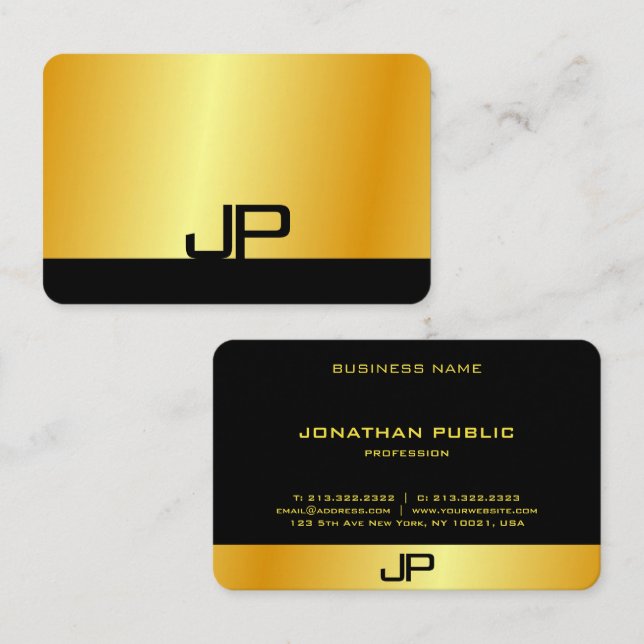 Modern Monogram Elegant Black Gold Template Business Card (Front/Back)