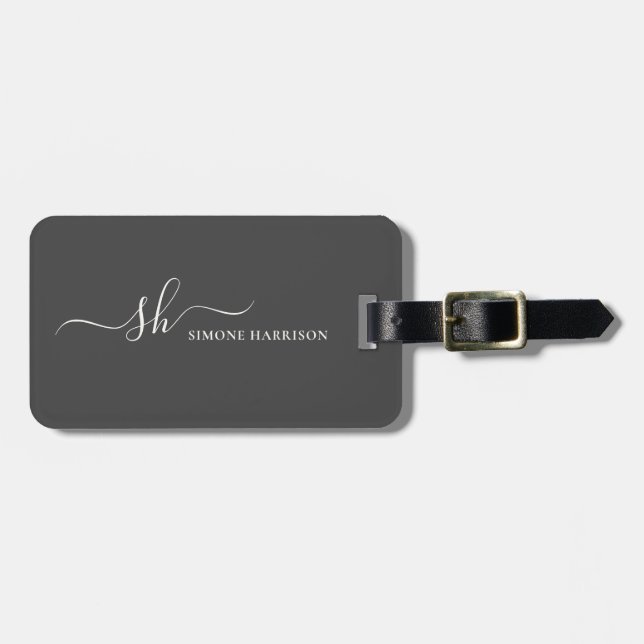 Modern Monogram Elegant Calligraphy Personalised Luggage Tag (Front Horizontal)