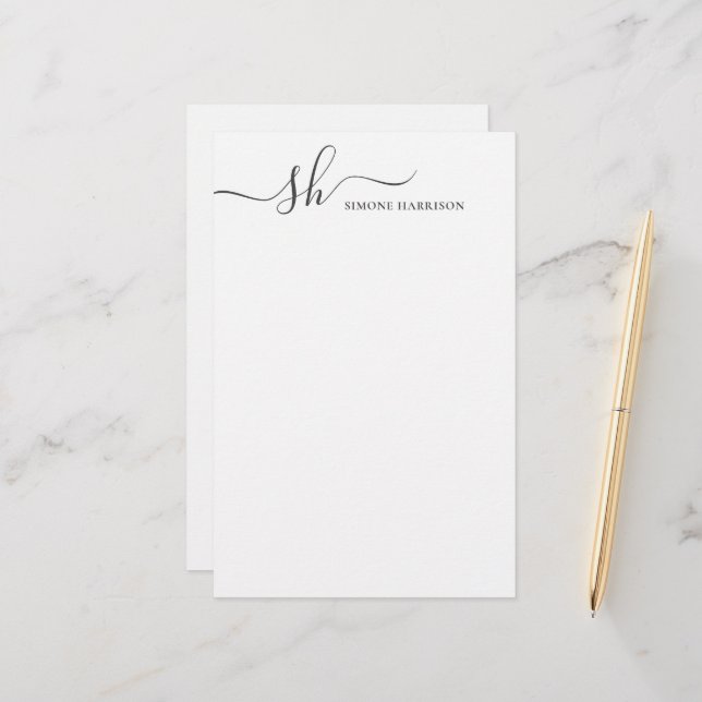 Modern Monogram Elegant Calligraphy Personalised Stationery (Front/Back In Situ)