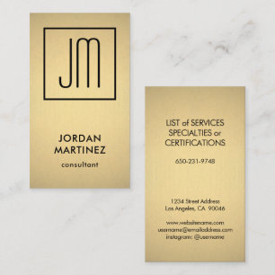 Modern Monogram Elegant Faux Gold Foil & Black Business Card