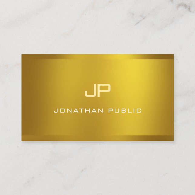 Modern Monogram Elegant Gold Look Professional Top Business Card (Front)