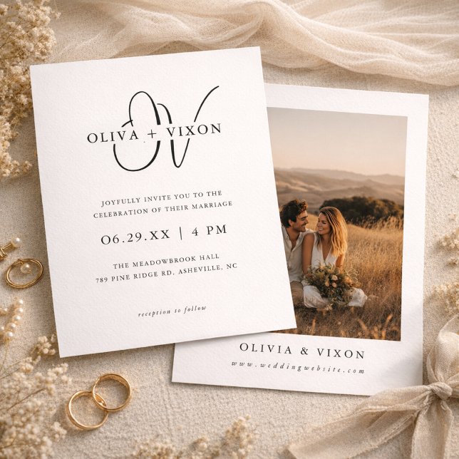 Modern Monogram Elegant Photo Wedding Invitation (Creator Uploaded)