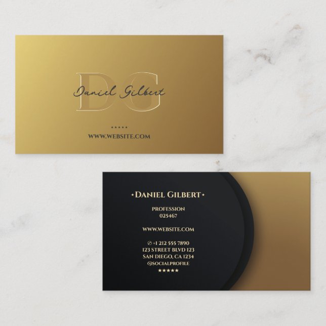 Modern Monogram Elegant Professional Gold Business Card (Front/Back)