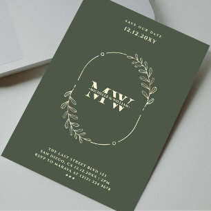 Modern Monogram Elegant Wedding Dark Green Gold  Invitation
