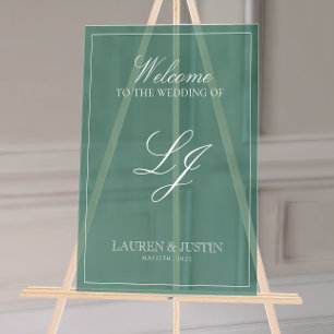 Modern Monogram Emerald Green Script Welcome Acrylic Sign