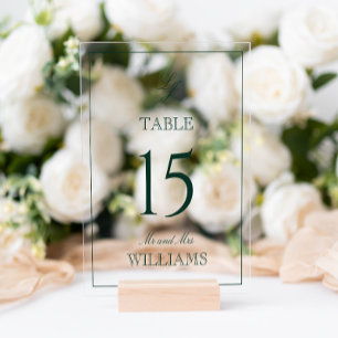 Modern Monogram Emerald Green Wedding Table Number Acrylic Sign