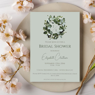 Modern Monogram Eucalyptus Wreath Bridal Shower Invitation