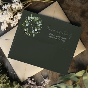 Modern Monogram Eucalyptus Wreath Wedding Envelope