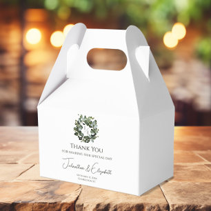 Modern Monogram Eucalyptus Wreath Wedding White Favour Box