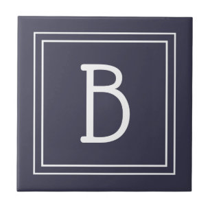 Modern Monogram Family Initial Blue & White Tile