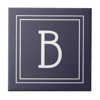 Modern Monogram Family Initial Blue & White Tile