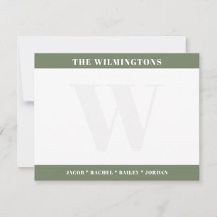Modern Monogram Family Names Sage Green Stationery Card