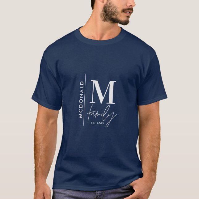 Modern monogram family navy grey stylish matching T-Shirt (Front)