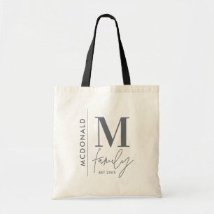 Modern monogram family navy grey stylish matching tote bag