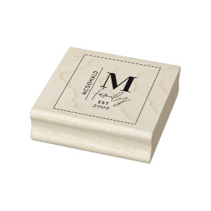 Modern monogram family navy grey stylish rubber stamp