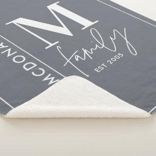 Modern monogram family navy grey stylish sherpa b blanket