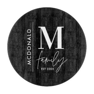 Modern monogram family navy  stylish monochrome cutting board