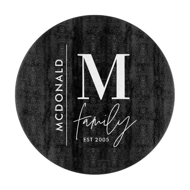 Modern monogram family navy  stylish monochrome cutting board (Front)