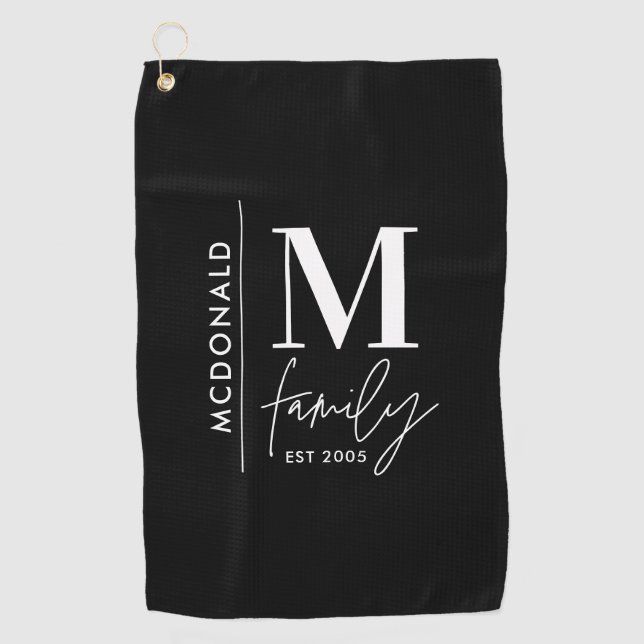 Modern monogram family navy  stylish monochrome golf towel (Front)
