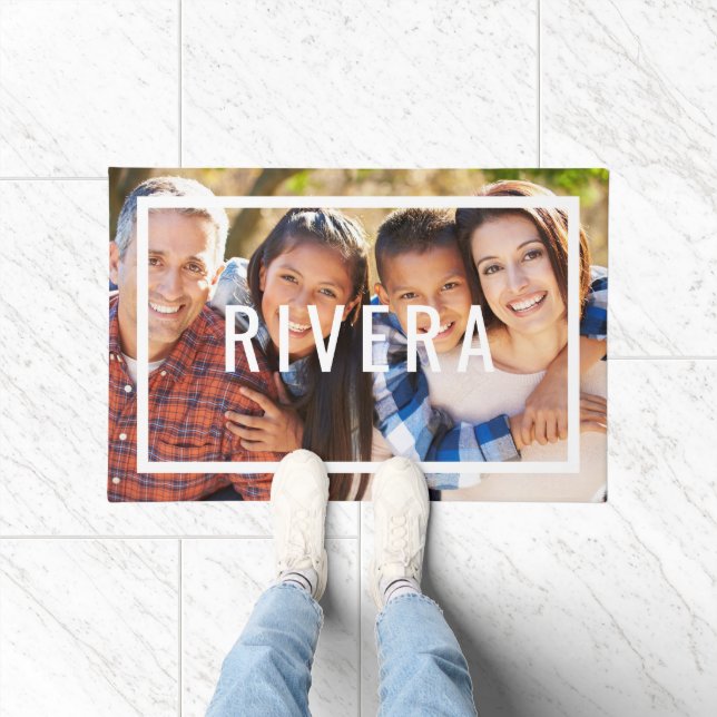 Modern Monogram Family Photo Doormat (Indoor)