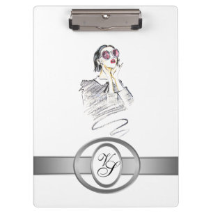 Modern Monogram Fashionable Girl Black and Red #2 Clipboard
