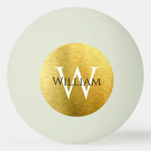 Modern Monogram Faux Gold Foil Initial Name Black Ping Pong Ball