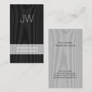 Modern Monogram Faux Wood Vertical Construction Business Card