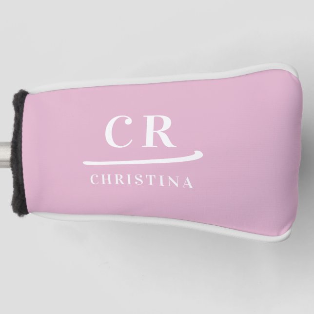 Modern Monogram Feminine Pink Putter Golf Head Cover (Front)