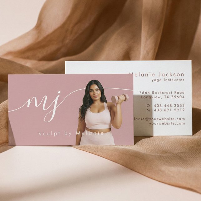 Modern Monogram Fitness Photo Personal Trainer Business Card (Modern Monogram Fitness Photo Personal Trainer Business Card)